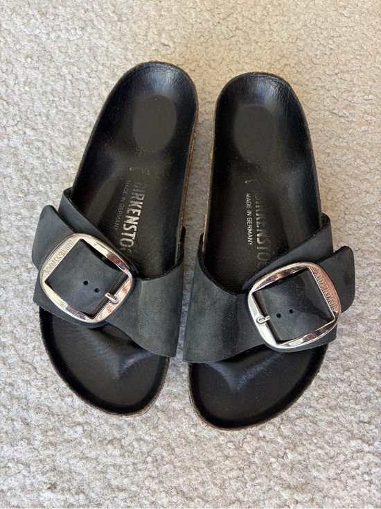 Birkenstock Shoes - Birkenstock Madrid Big Buckle Nubuck Sandals Black Size 6-6.5